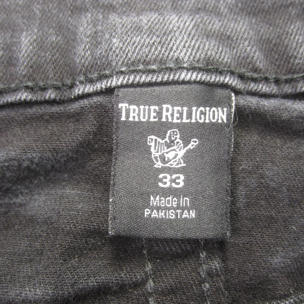 True Religion Ricky Relaxed Straight Shorts Mens 33 Black Denim Flap Pocket Cut‎